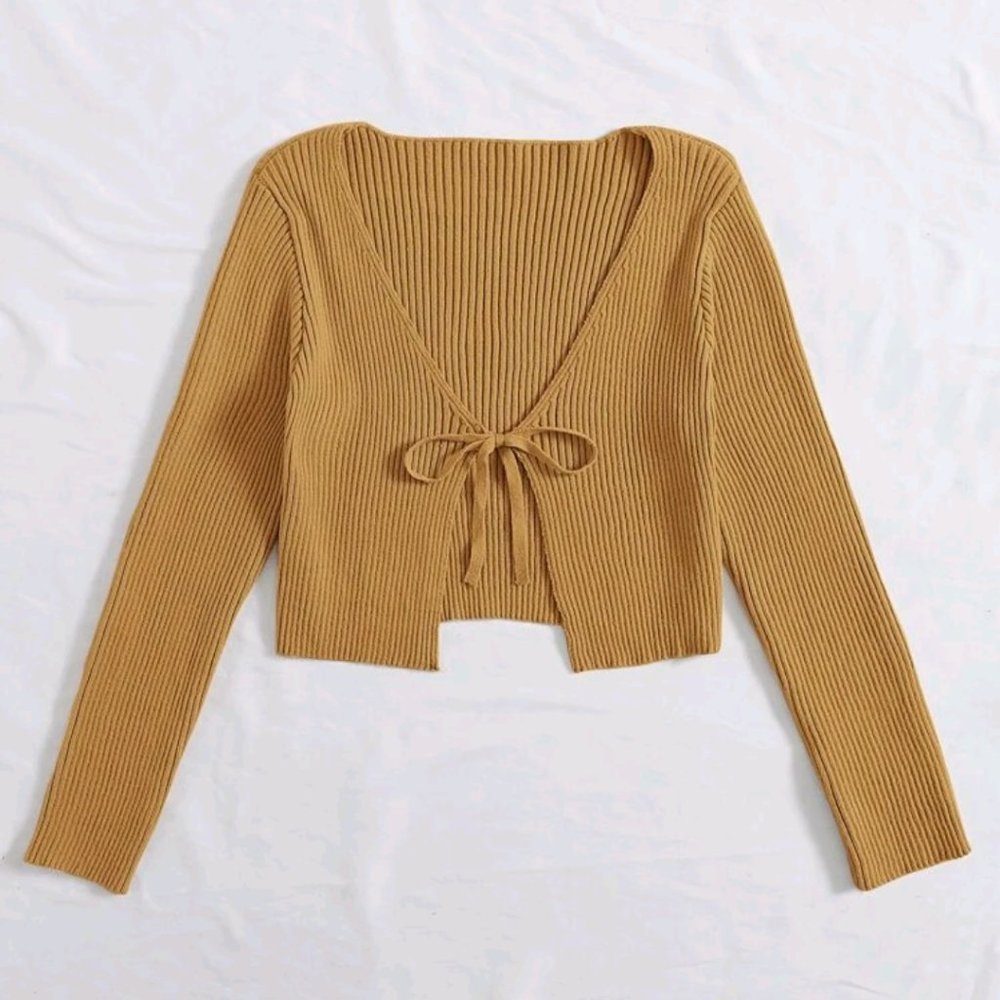 Shein Crop Y2k Cardigan - Beige Yellow - Size Small